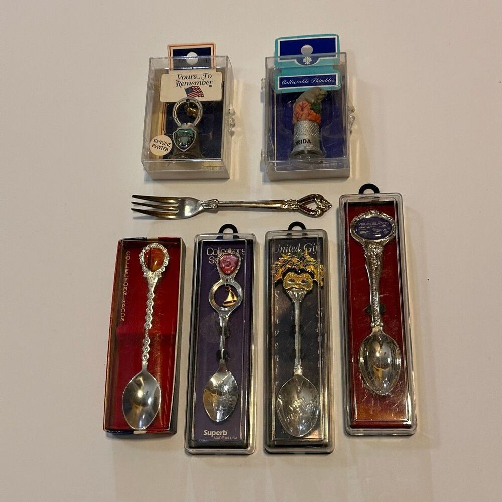 Collectible Spoon Bell Fork Thimble Lot Souvenir U.S.